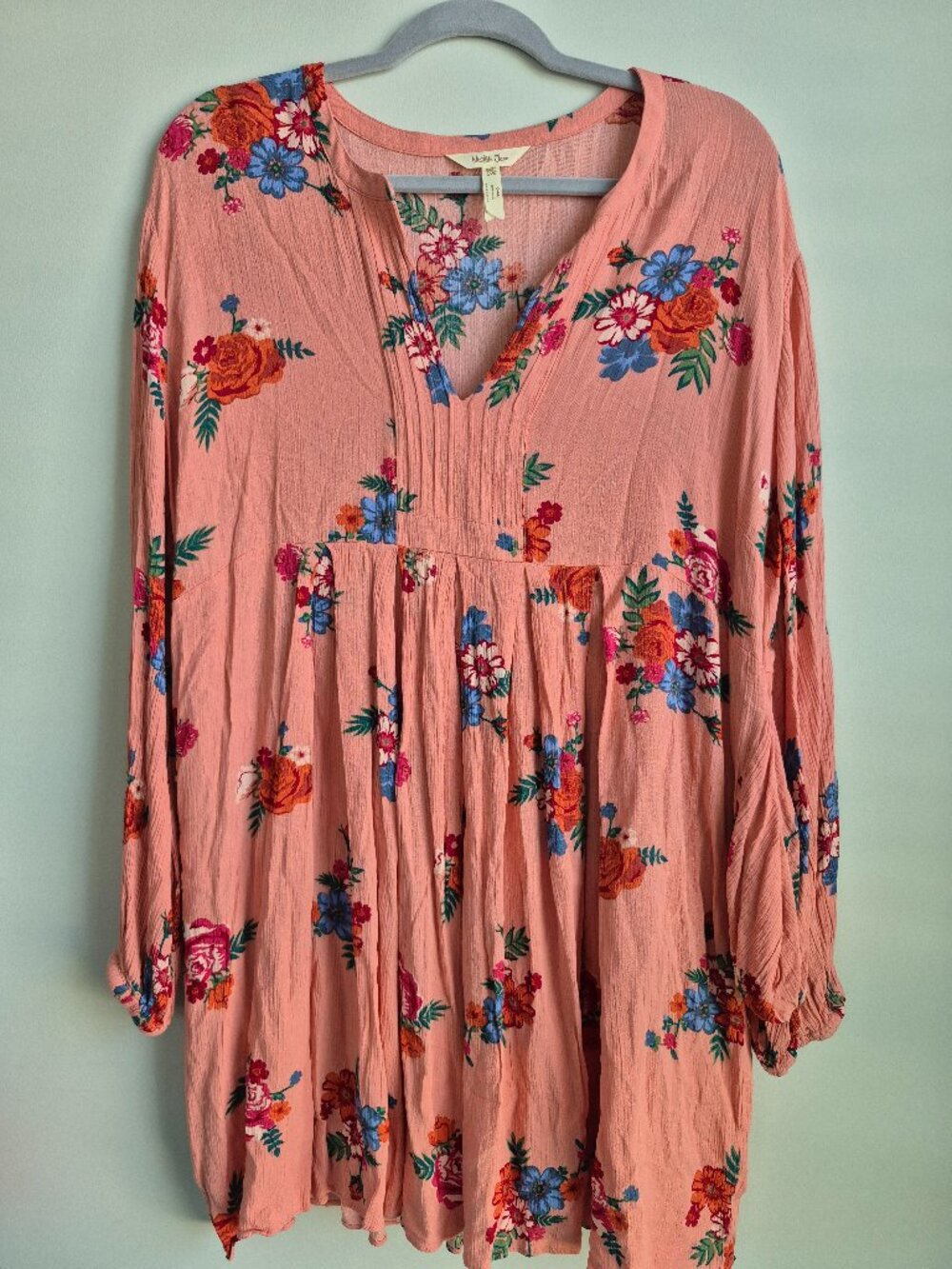 Matilda Jane Women’s Floral Dress Peach Multicolor Crinkle Sleeveless Size 2X